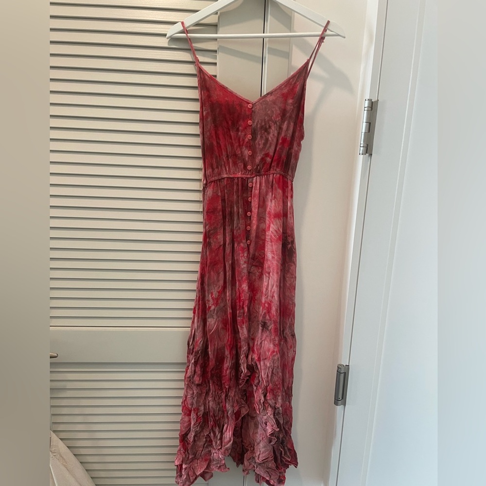earthbound tie dye maxi dress. slightly shorter in the front